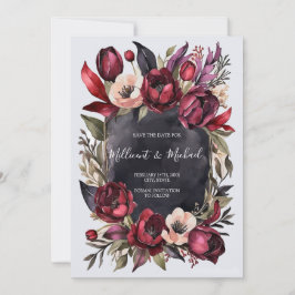 Invitación Floral estética oscura salva la fecha - rojo y neg