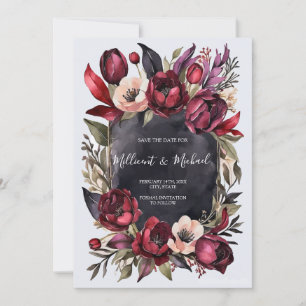 Invitación Floral estética oscura salva la fecha - rojo y neg