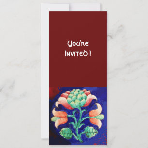 INVITACIÓN FLORAL ESTILIZADA/ROSA ROJO VERDE NARANJA AZUL