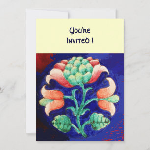 INVITACIÓN FLORAL ESTILIZADA/ROSA ROJO VERDE NARANJA AZUL