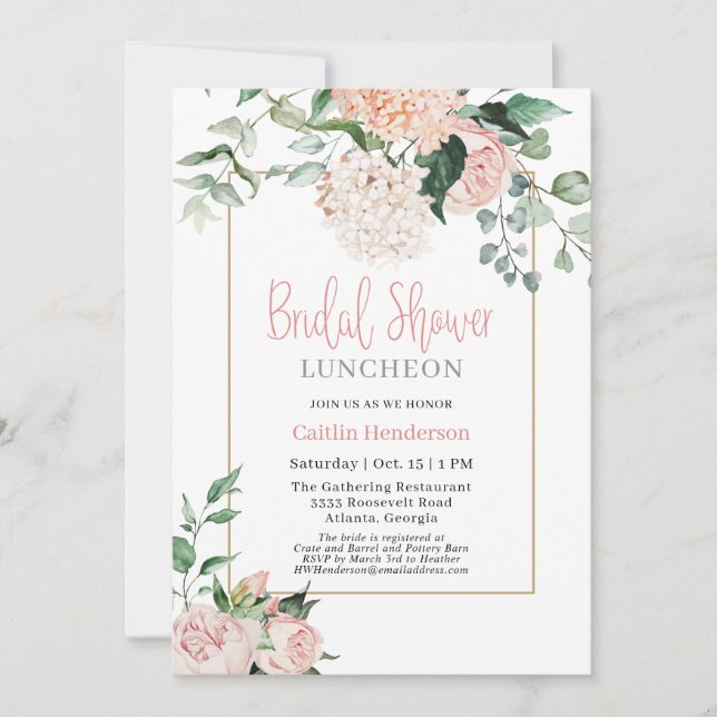 Invitación Floral Eucalyptus Bridal Shower Luncheon (Anverso)