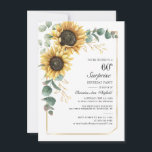 Invitación Floral Eucalyptus Sunflower 60ª Fiesta de Cumpleañ<br><div class="desc">Eucalyptus Sunflower Floral Script 60th Birthday Invitation puede personalizar fácilmente con los detalles de su fiesta haciendo clic en el botón "Personalizar". Con flores y vegetación amarillo brillante suculento con un marco geométrico de Relieve metalizado dorado y tipografía moderna</div>