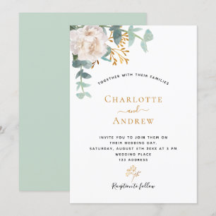 Invitación Floral eucalyptus verde moderna boda elegante