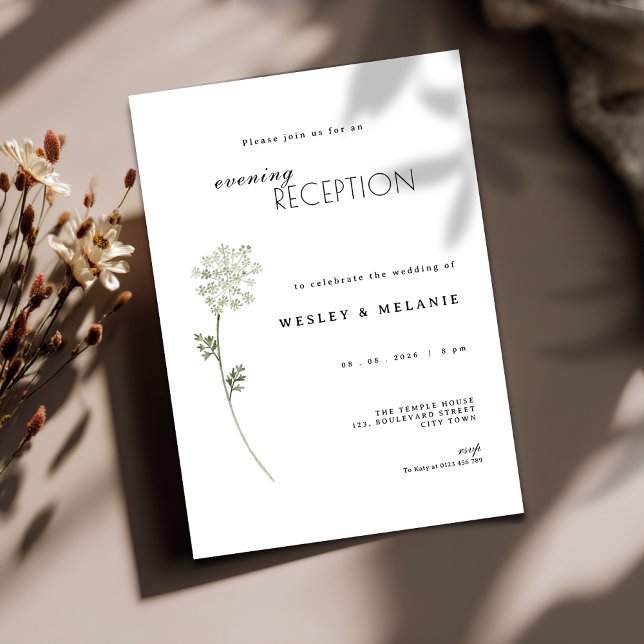 Invitación Floral Evening Reception Wedding Invitation (floral minimal evening reception wedding invitation)