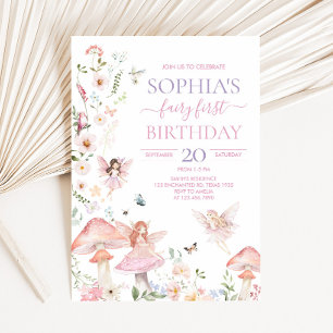 Invitación Floral Fairy Fairy First Birday Party