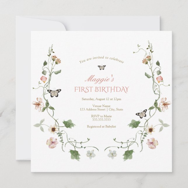 Invitación Floral Fairytale Garden Cumpleaños (Anverso)