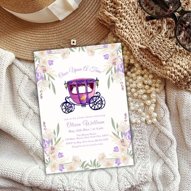 Invitación Floral Fairytale Princess Carriage Baby Shower (Floral Fairytale Princess Carriage Baby Shower Invitation)