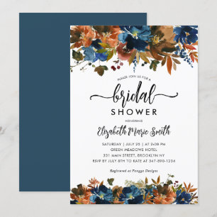Invitación Floral Fall Blue Terracotta Floral Fall Bridal Sho