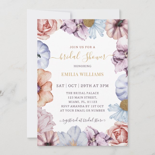 Invitación Floral Fall Bridal Shower (Anverso)