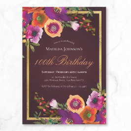 Invitación Floral Fall Burgundy 100 cumpleaños