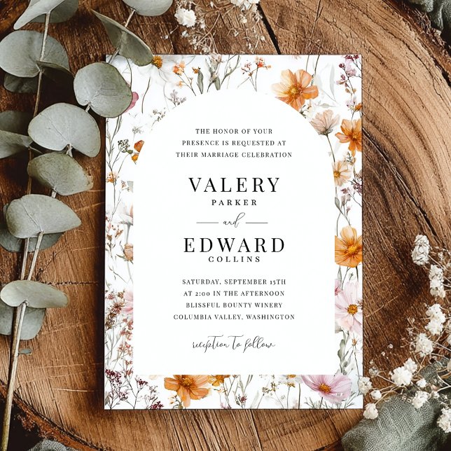 Invitación Floral Fall Wedding Boho Elegant Wildflowers (Subido por el creador)