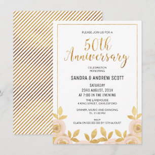 Invitación Floral Falso Oro 50 Aniversario
