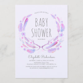 Invitación Floral Feather Antlers Woodland Boho Baby Shower