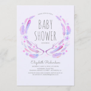 Invitación Floral Feather Antlers Woodland Boho Baby Shower