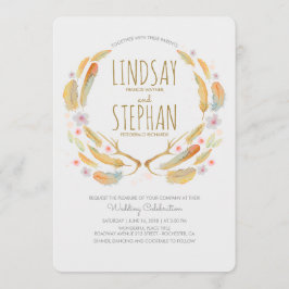 Invitación Floral Feathers Antlers Summer Woodland Boda