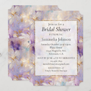 Invitación Floral Femenina Azul Púrpura de Oro Blanco