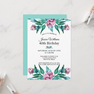 Invitación Floral Femenina Romántica 40º cumpleaños