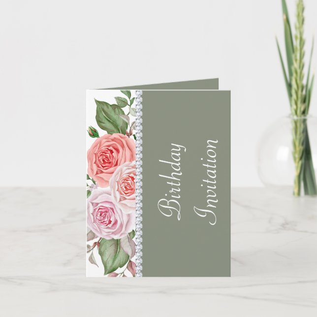 Invitación Floral Femenina y Diamante 30 cumpleaños (Anverso)