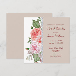 Invitación Floral Femenina y Diamante 30 cumpleaños
