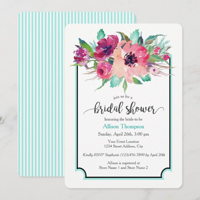 Invitación Floral Feminada Bouquet Bridal Shower (Anverso / Reverso)