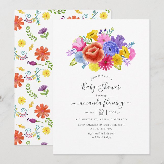 Invitación Floral Fiesta Baby Shower (Anverso / Reverso)