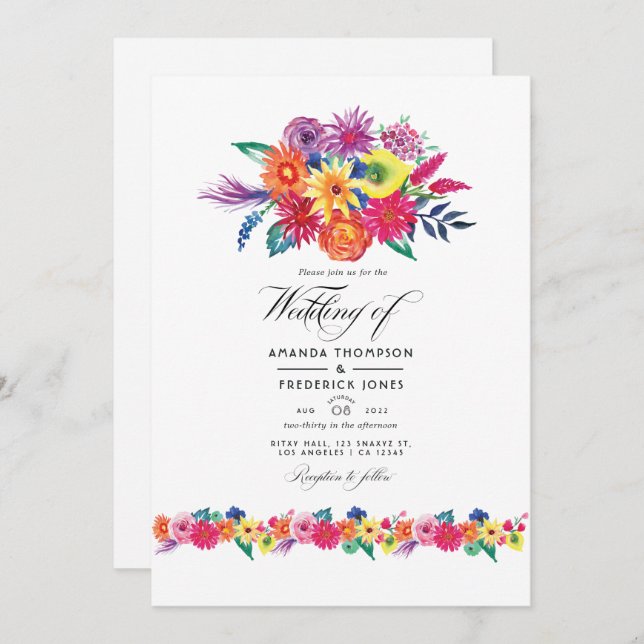 Invitación Floral Fiesta Boda Foto (Anverso / Reverso)