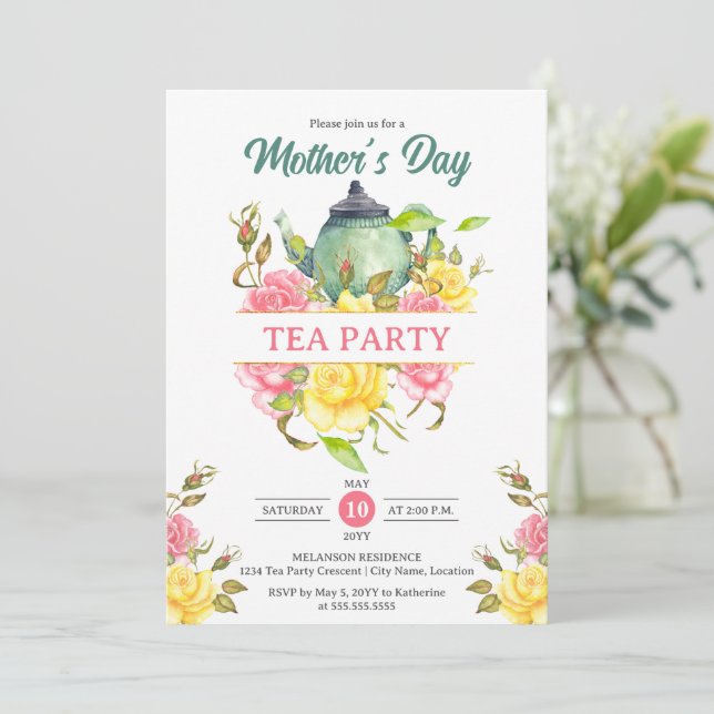 Invitación Floral Fiesta de té del Día de la Madre (Anverso de pie)