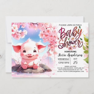 Invitación Floral Fiesta Piglet's Pink Farm Baby Shower
