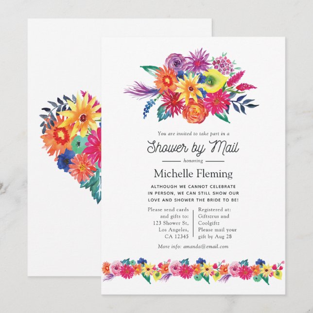 Invitación Floral Fiesta Shower por correo (Anverso / Reverso)
