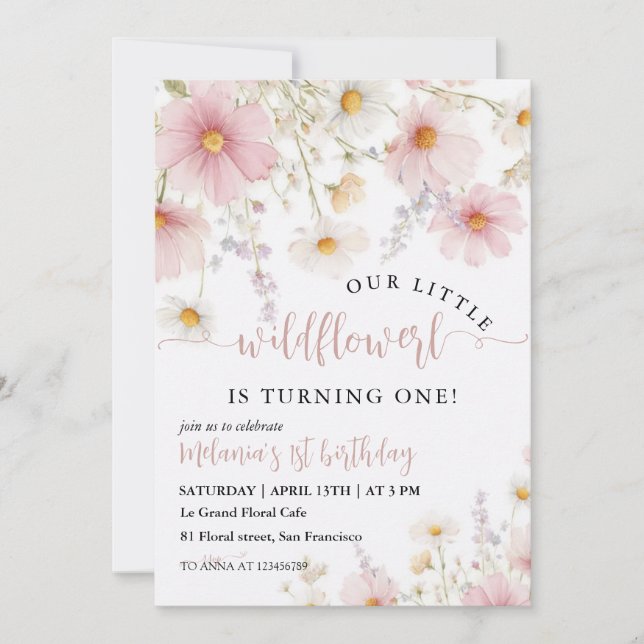 Invitación Floral First Birthday (Anverso)