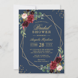Invitación Floral floral azul azul azul borgoña moderna ducha