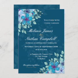 Invitación Floral floral azul marino y azul claro