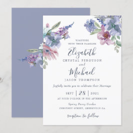 Invitación Floral Floral Azul morado Rubor moderno