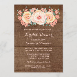 Invitación Floral Floral Bridal De Madera Rústica Peach