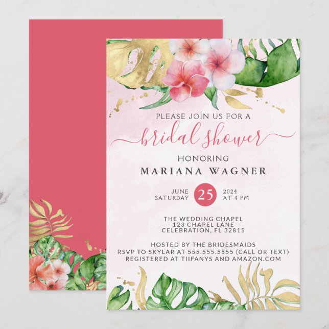 Invitación Floral Floral Bridal Shower (Anverso / Reverso)