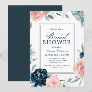 Invitación Floral Floral Brillante de color rosa y azul