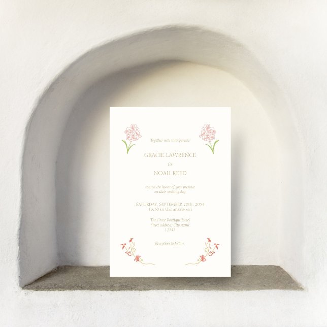 Invitación Floral floral caprichosa rosa y marfil floral (Subido por el creador)