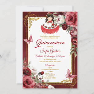 Invitación Floral floral castellano Chica Quinceañera Maripos