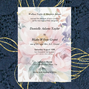 Invitación Floral Floral color de agua suave Padres Púrpura B