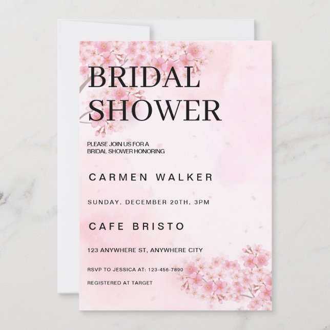 Invitación Floral floral de cerezo Floral de Sakura rosa duch (Anverso)