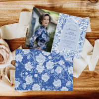 Floral floral de Chinoiserie blanca azul 50 cumple