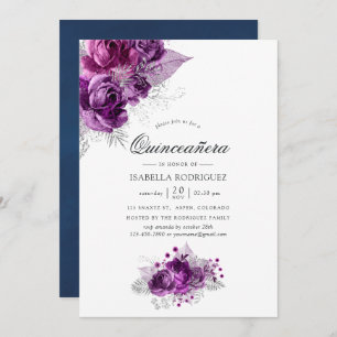 Invitación Floral floral de ciruela y acuarela