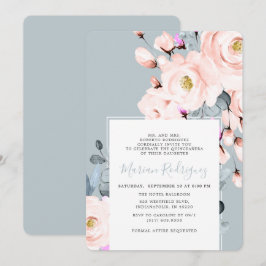 Invitación Floral floral de color azul y Rubor exclusiva Quin