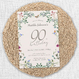Invitación Floral Floral Elegante fiesta de cumpleaños 90