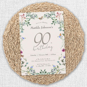 Invitación Floral Floral Elegante fiesta de cumpleaños 90