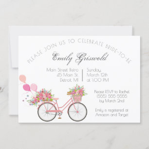 Invitación Floral floral en bicicleta rosa de vintage 