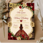 Invitación Floral floral española de madera ruidosa de queso<br><div class="desc">La Floral Española De La Madera Rústica De La Flor De Borgoña Falló La Invitación De Quince Mil Quince Anos,  Mariposa De Cumpleaños 16.</div>