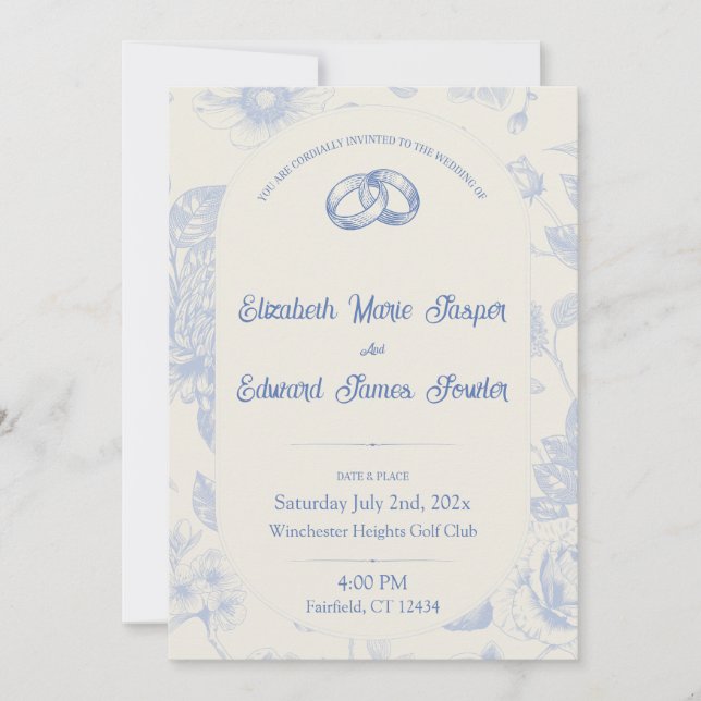Invitación Floral floral floral azul rica (Anverso)