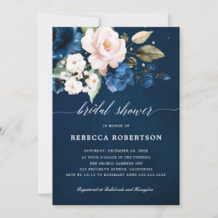 Invitación Floral floral floral de color azul de Rubor en la