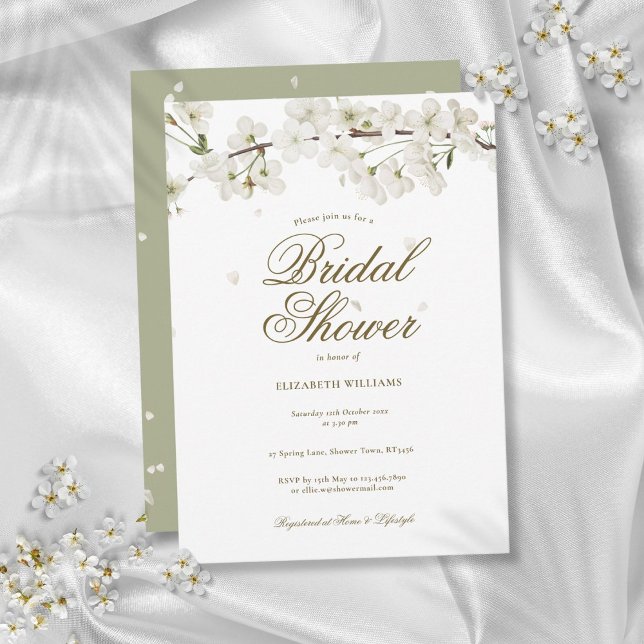 Invitación Floral Floral Floral Elegante Ducha Bridal Moderno (White Blossom Floral Elegant Modern Bridal Shower Invitation)